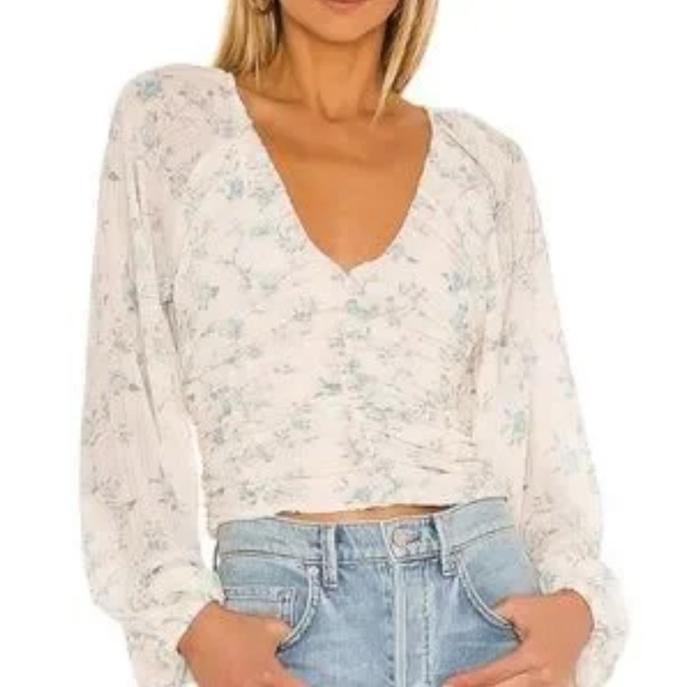 Free people Floral Ruffle Blouse with Long Sleeves
